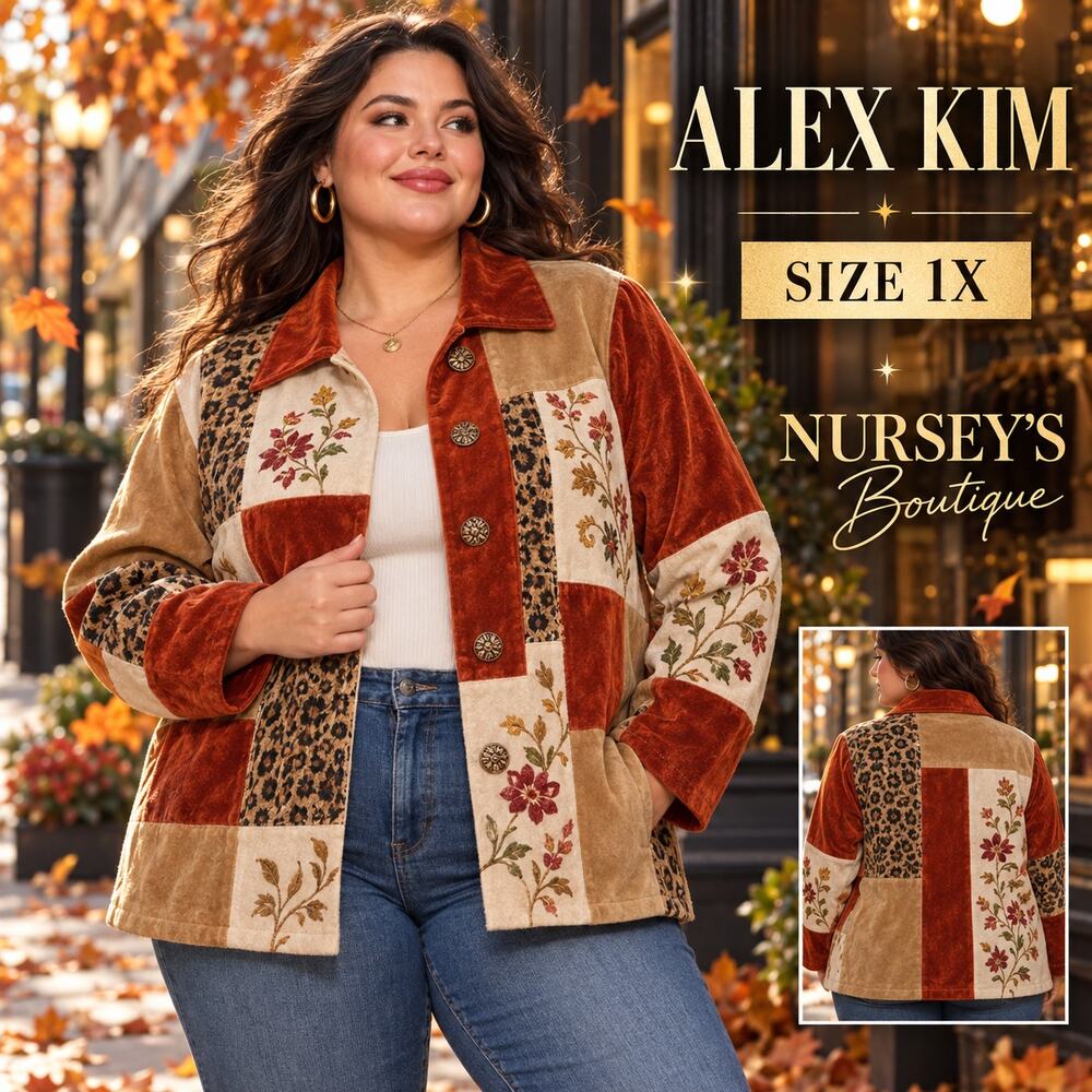 Alex Kim Patchwork Jacket Women 1X Velvet Leopard Embroidered Wearable Art